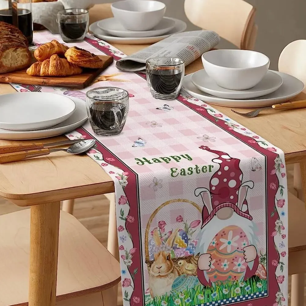 Easter Table Runner-Burlap Linen-Heat Resistant 13x72Inch